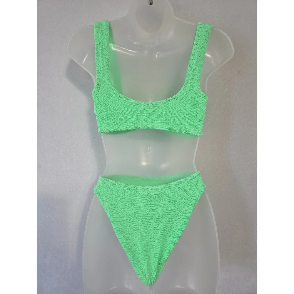 Hunza G Xandra Juno Crinkle Bikini Set One Size Neon Green Two Piece Swimsuit